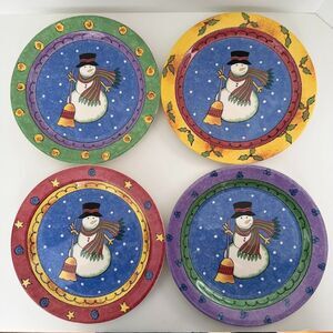 Sango Sweet Shoppe Christmas Set of 4 Snowman 8 Inch Salad Plates by Sue Zipkin